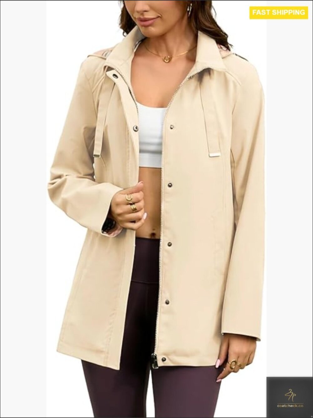 Long Hooded Trench Raincoat Waterproof Windbreaker Lightweight Hiking Jacket